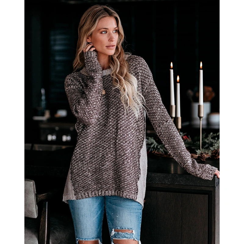 Round neck hot sale mixed wool explosion knitted women fashion sweater