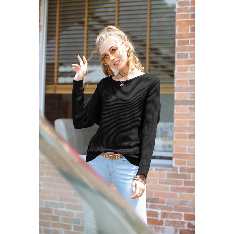 Loose long sleeve pullover top solid color fashion sweater autumn casual knitwear