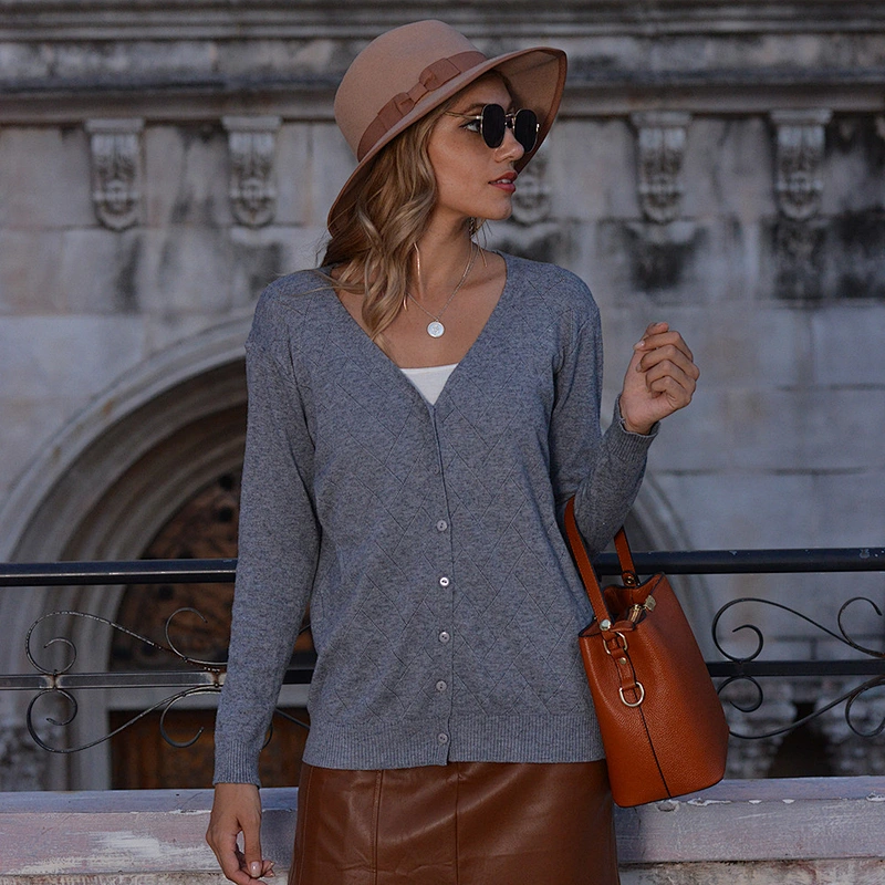Women's autumn clothing new V-neck solid color short girl ladies knit cardigan sweaters