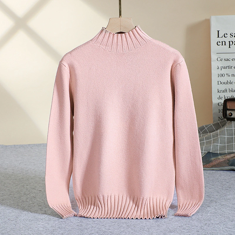 Wholesale Winter Ladies Solid Color Knitwear Round Neck Long Sleeve Women Sweaters