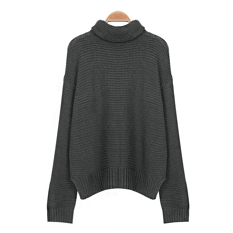 Autumn clothing women pure color turtleneck sweater casual knitted sweater in stock
