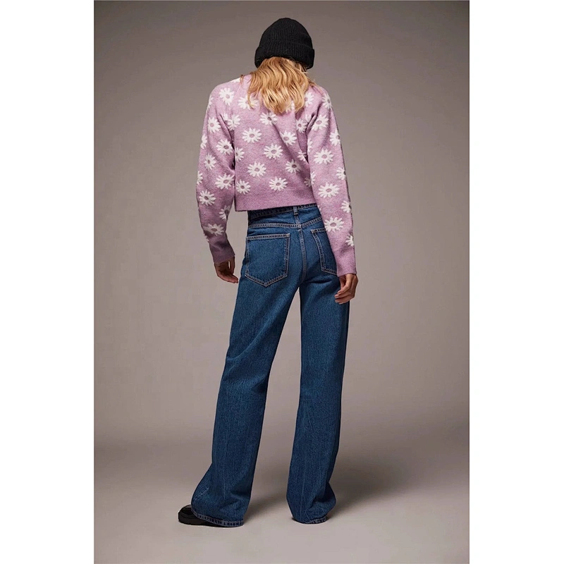 Purple women sweaters fashionable cardigans womens Floral Buttons cropped Knitted sweater
