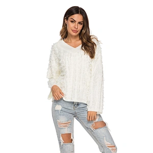 Fashion women autumn clothes casual V-neck knitwear personality tassel knit sweater ladies