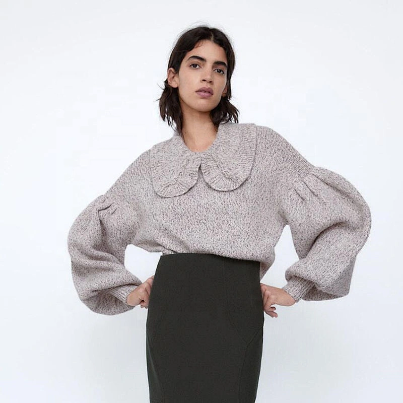 Ruffle Trims Cropped Knitted Sweater pullover blouse Vintage Peter Pan Collar winter soft luxury cute women sweater