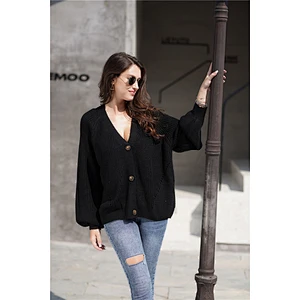 Women fashion clothes pure color cardigan sweater casual knitwear apparel in stock