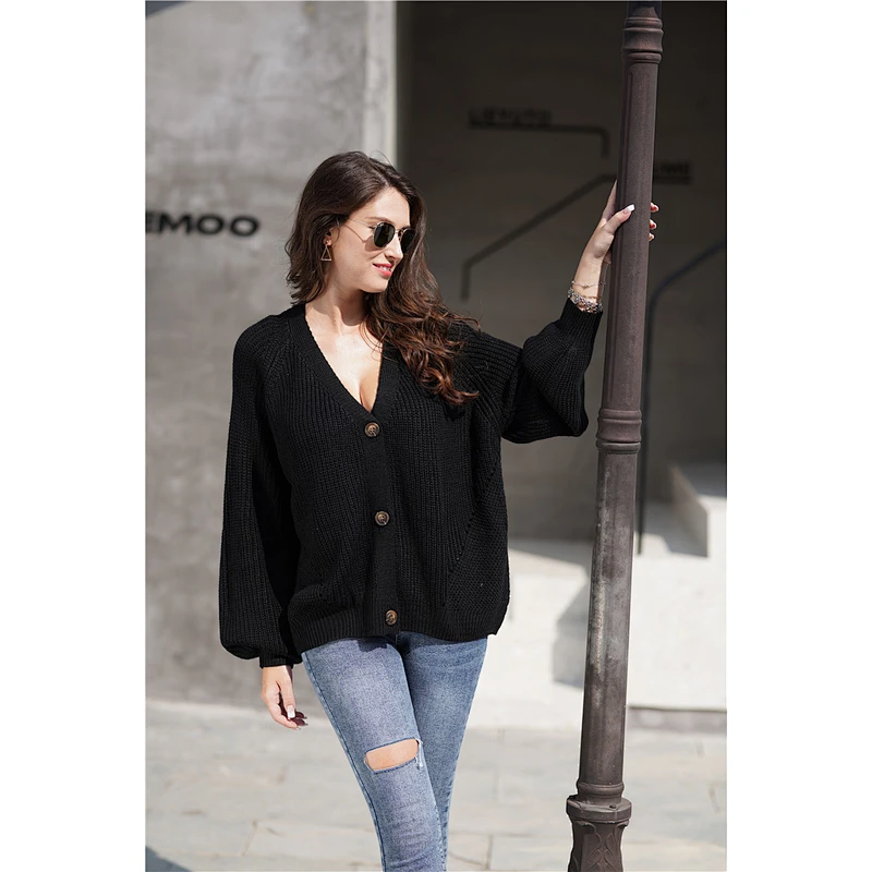 Women fashion clothes pure color cardigan sweater casual knitwear apparel in stock