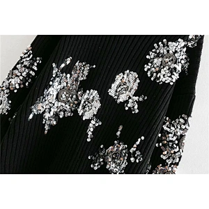 Women Beading Sequins Loose Knitted Sweaters Vintage High Collar Female Pullovers sweaters