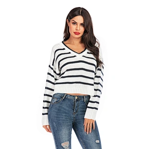 Pullover V-neck apparel striped loose knitwear women fashion sweater