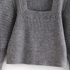 Vintage Square Collar designer sweater woman trendy white  Puff Sleeve Cropped Knitted sweater