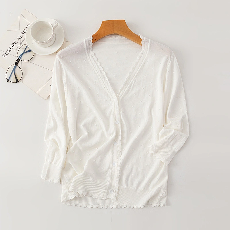 Wholesale elegant V neck lady thin knitted casual sweaters cardigan for women