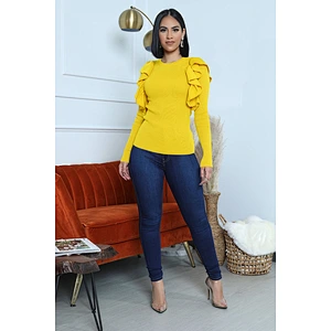 Autumn winter new ruffled sleeve clothes basic casual fashion women basic sweaters