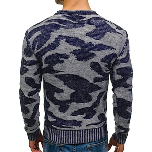Fall/winter camouflage round neck pullover knit contrast color men printed sweaters