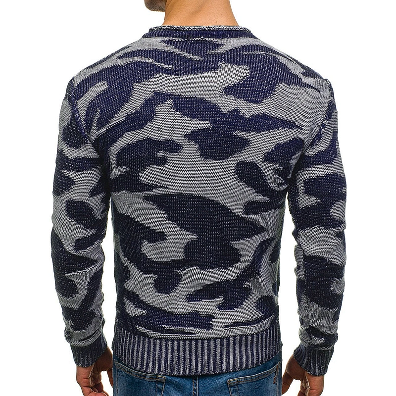 Fall/winter camouflage round neck pullover knit contrast color men printed sweaters