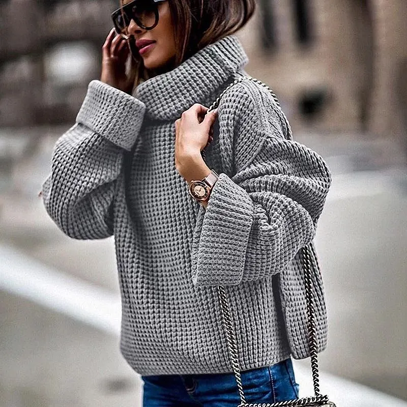 Solid color fashion knitwear casual women clothes  turtleneck sweater