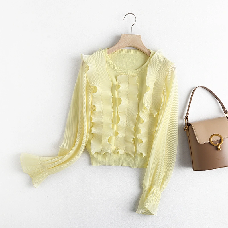 Women's ruffled knitwear pullover vintage loose women sweater casual apparel