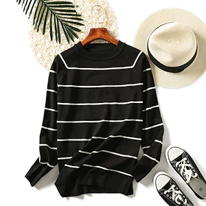 Simple long-sleeved knitted sweaters women round neck striped pullover