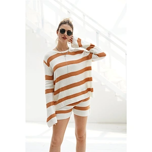 Women sweaters two pieces set women clothing long sweater stripe pajamas for women
