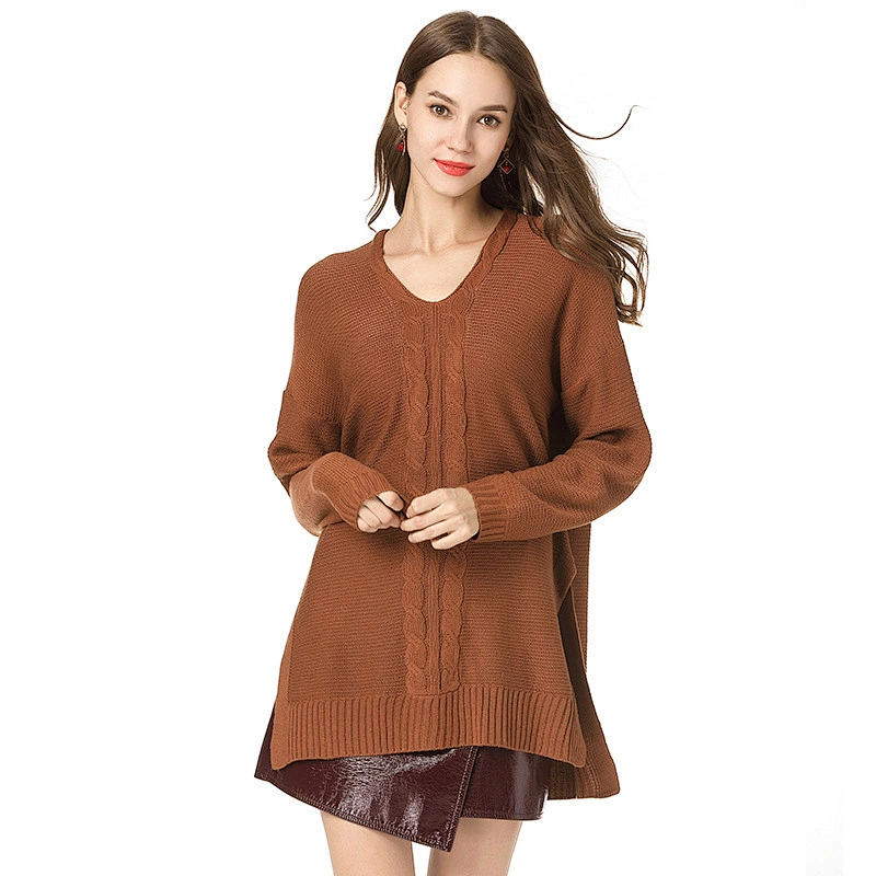 V-neck mid-length knitwear over size clothing women pullover sweater