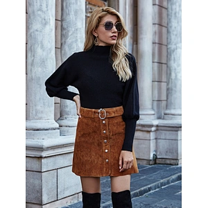 Women casual turtleneck sweater elegant pure color pullover sweater in stock