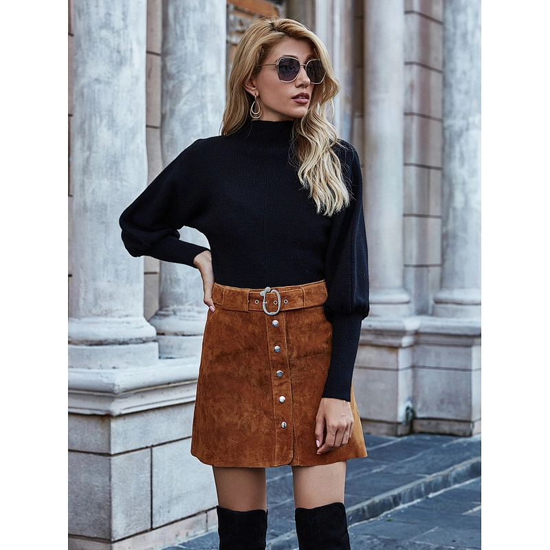 Women casual turtleneck sweater elegant pure color pullover sweater in stock