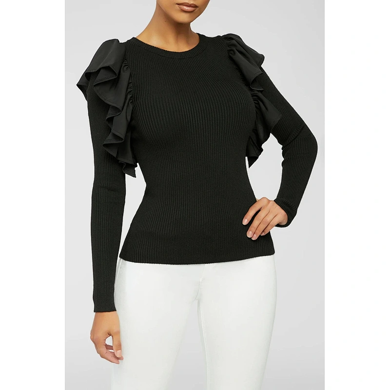 Autumn winter new ruffled sleeve clothes basic casual fashion women basic sweaters