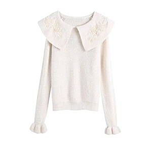 crop top knitted fall sweaters women Collar winter Embroidered women's fashion sweater