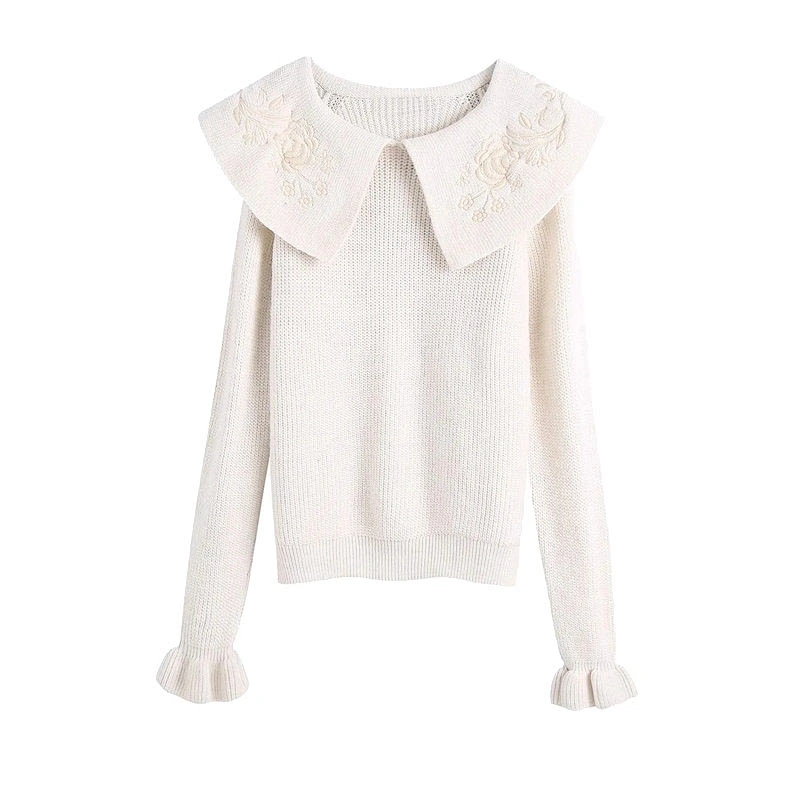 crop top knitted fall sweaters women Collar winter Embroidered women's fashion sweater