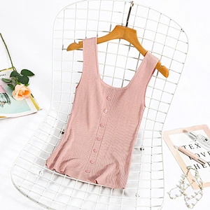 Solid color simple slim square neck women's casual knitted vest  leisure summer women top