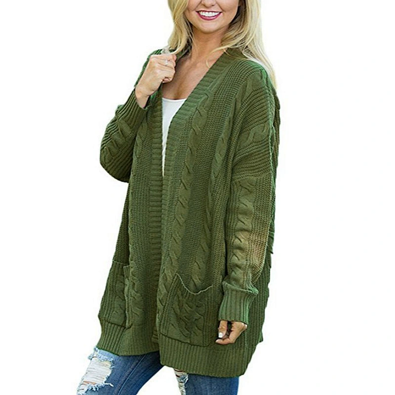 Women fashion clothes pure color twist pattern knit sweater women plus size coatigan