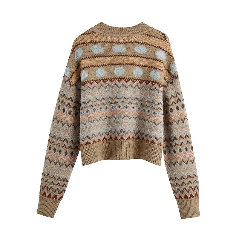 Ribbed Trims Jacquard Pullovers fashion sweaters for women trendy warm winter plus size crop top sweater