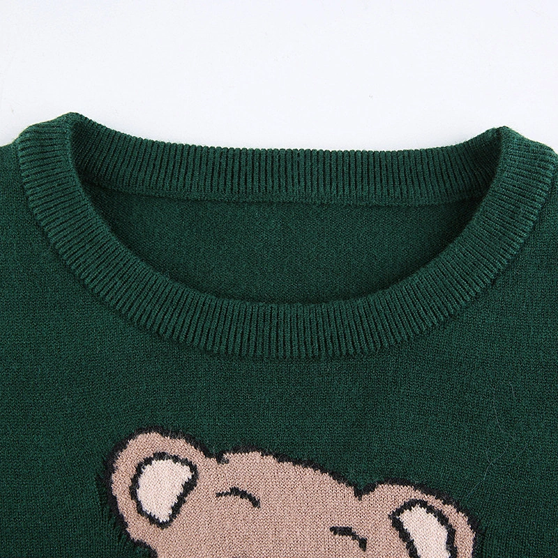 Cartoon bear cute solid color cozy female sweater tops round neck casual fashion women sweater