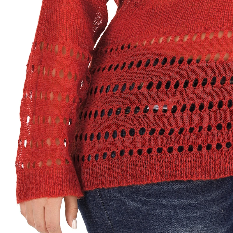 Plus size women solid color V-neck thin sexy hollow long-sleeved pullover sweaters