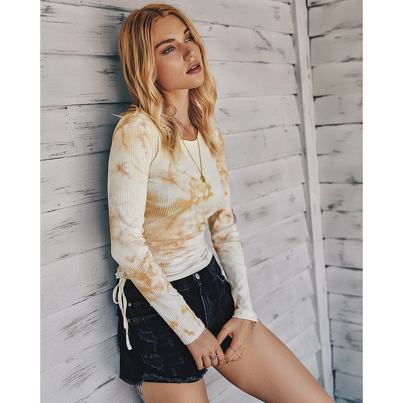 Women clothing tight basic shirt fashion tie-dye folds ladies shirt 2020 new style apparel stock