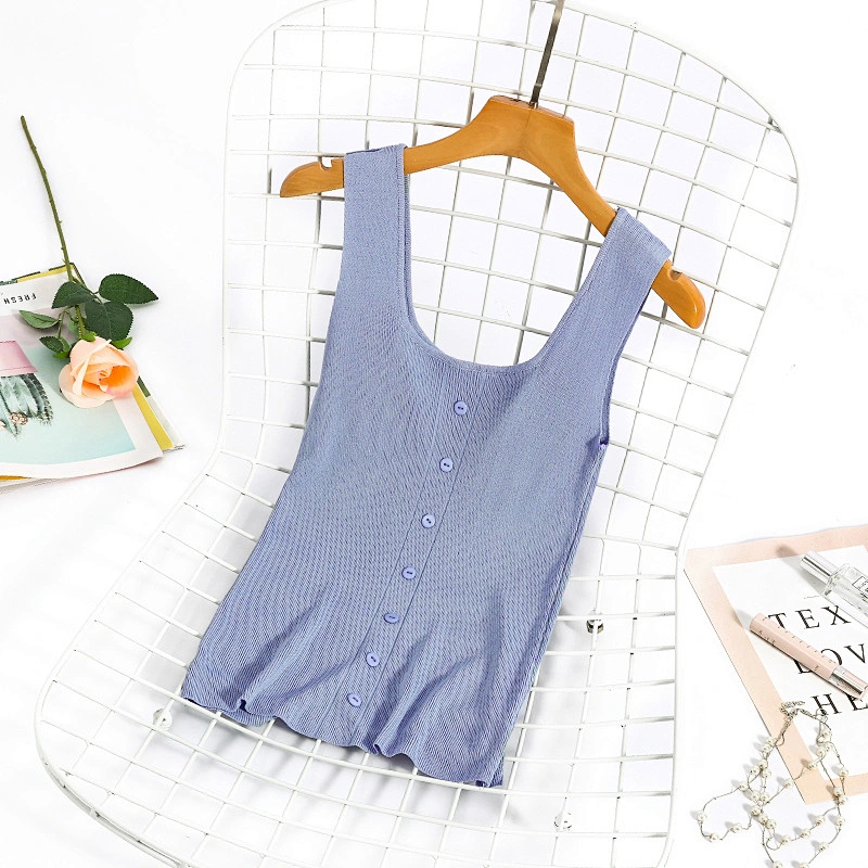 Solid color simple slim square neck women's casual knitted vest  leisure summer women top