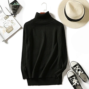 Thick 12GG women pullover long sleeve knitwear turtleneck side slit casual sweater