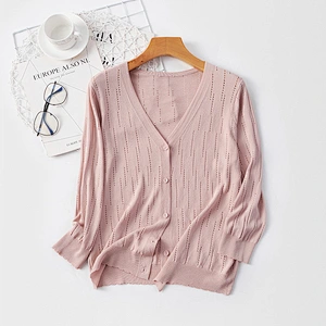 Ladies Hollow Pattern Knitted Sweater Autumn Women Thin Knit Cardigan