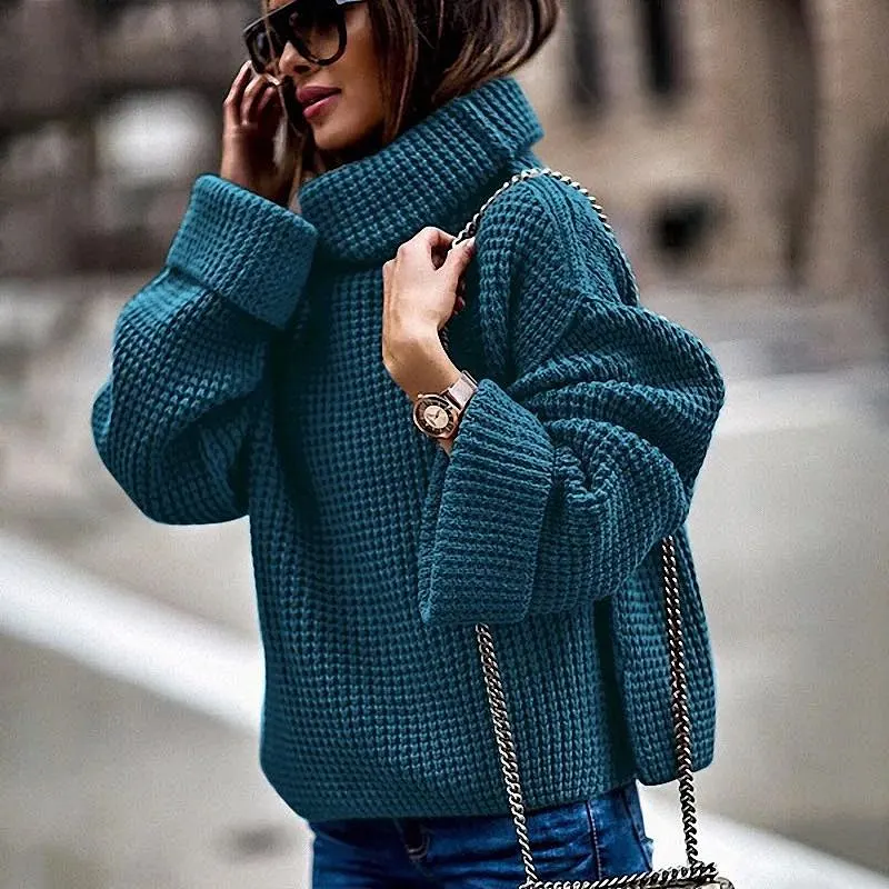 Solid color fashion knitwear casual women clothes  turtleneck sweater