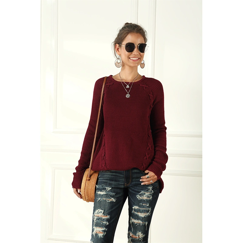 Pullover women apparel drawstring long-sleeved sweater fashion casual knitwear