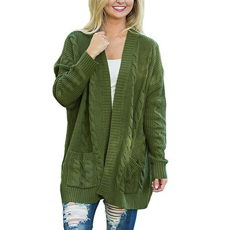 Women fashion clothes pure color twist pattern knit sweater women plus size coatigan