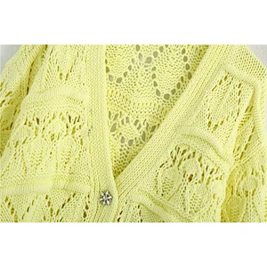 Women's Fashion Casual  Buttons Cropped Knitted Cardigan Sweater Puff Sleeve knitwear