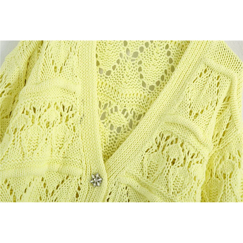 Women's Fashion Casual  Buttons Cropped Knitted Cardigan Sweater Puff Sleeve knitwear