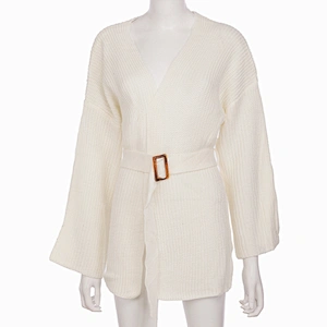 Winter Flare Sleeve Short Sweater Coat Women Cardigan Sweater With Waistband