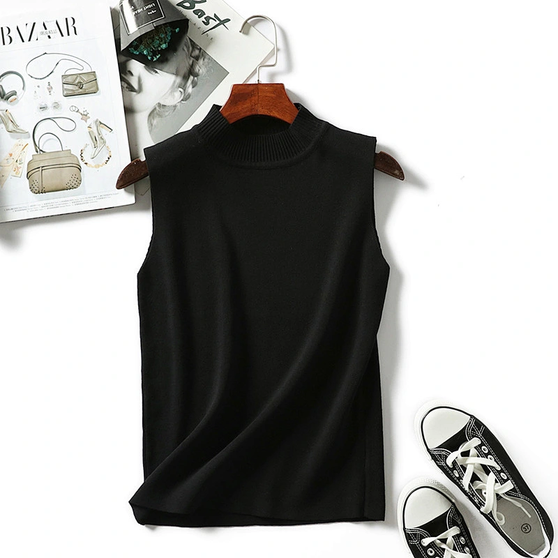 Casual style sleeveless round neck thin sweater women's solid color vest summer knitting knitwear