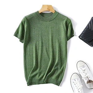 Short sleeve solid color round neck knitted female T-shirt for women summer sweater