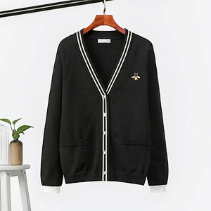 Embroidered Thick Knit Jacket button-through cardigan oversized coatigan sweaters