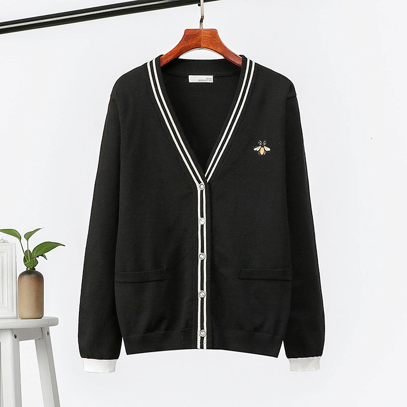 Embroidered Thick Knit Jacket button-through cardigan oversized coatigan sweaters