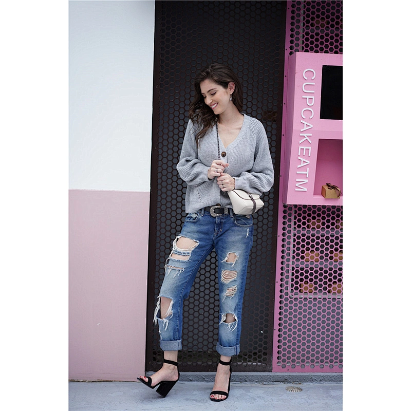 Women fashion clothes pure color cardigan sweater casual knitwear apparel in stock