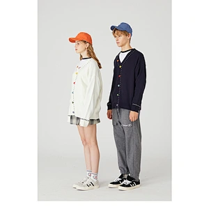 Custom wholesale printed logo knitwear couple thin sweater with buttons pullover sweater women
