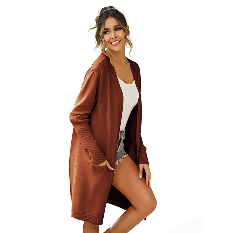 Wholesale Female Winter Apparel Plain Solid Long Sleeve Sweater Casual Loose Large Coat With pockets Sweaters Cardigan