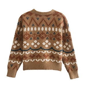 Winter With Buttons Jacquard oversized sweater stylish shirts  plaid cardigan women's long knit loose sweaters